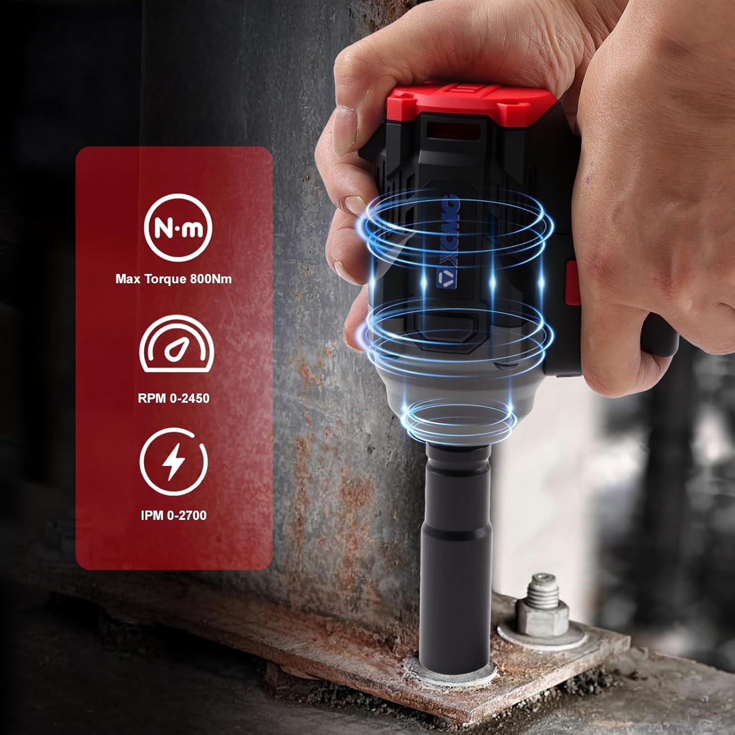 21V Cordless Impact Wrench, 1/2 Inch, 350N·M Maximum Torque, 3300RPM, Two 4.0AH Lithium Batteries, with Plastic Case and Accessories