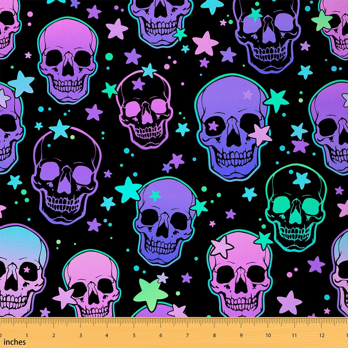 Neon Purple Skull Fabric by The Yard,Rainbow Gothic Halloween Decor Decorative Fabric,Watercolor Starry Sky Stars Indoor Outdoor Fabric for Home Projects,Colorful Festival DIY Crafts,3 Yards โ image 1