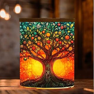 Stained Glass Tree of Life Tea Light Candle Holders, Memorial Tealight Candlesticks Votive Candle Holder, Tree of Life Battery Operated Tea Light Jar Home Decoration, 3.5"x2.8"