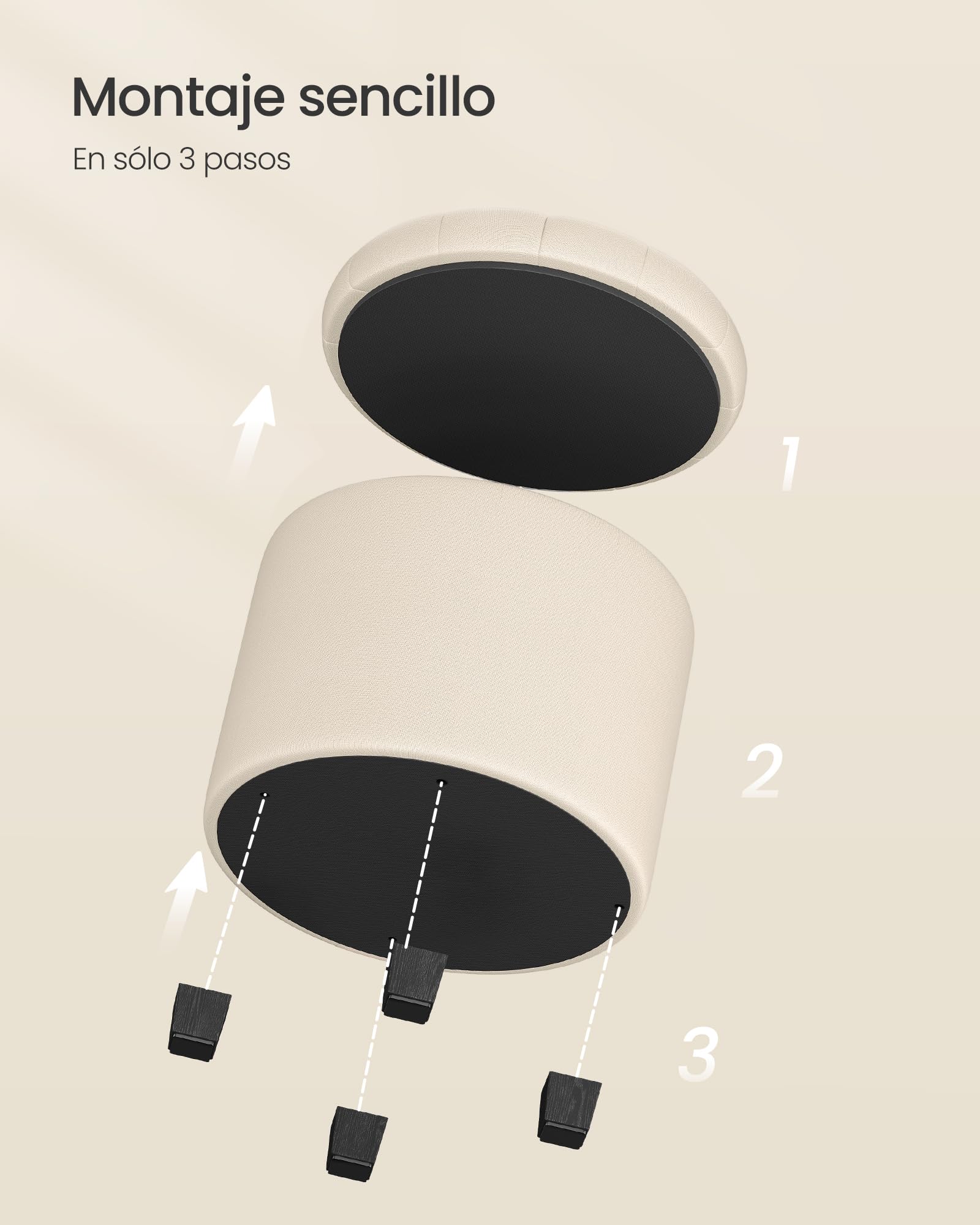 SONGMICS Puff Almacenahe, Banco de Almacenamiento, 45 x 45 x 44,5 cm, Reposapiés con Patas, Tejido con Aspecto de Lino, Carga hasta 150 kg, para Salón, Dormitorio, Beige Claro LOM011W01