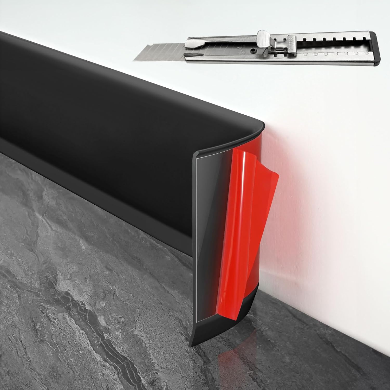 Baseboard Trim,4 Inch(W) x 40 Feet(L) Peel and Stick Flexible Baseboard Molding Trim, Self Adhesive Vinyl Baseboard Cove Base, Base Boards for Walls with 1 PCS Utility Knife,Black