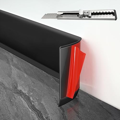 Baseboard Trim, 4 Inch(W) x 20 Feet(L) Peel and Stick Flexible Baseboard Molding Trim, Self Adhesive Vinyl Baseboard Cove Base, Base Boards for Black