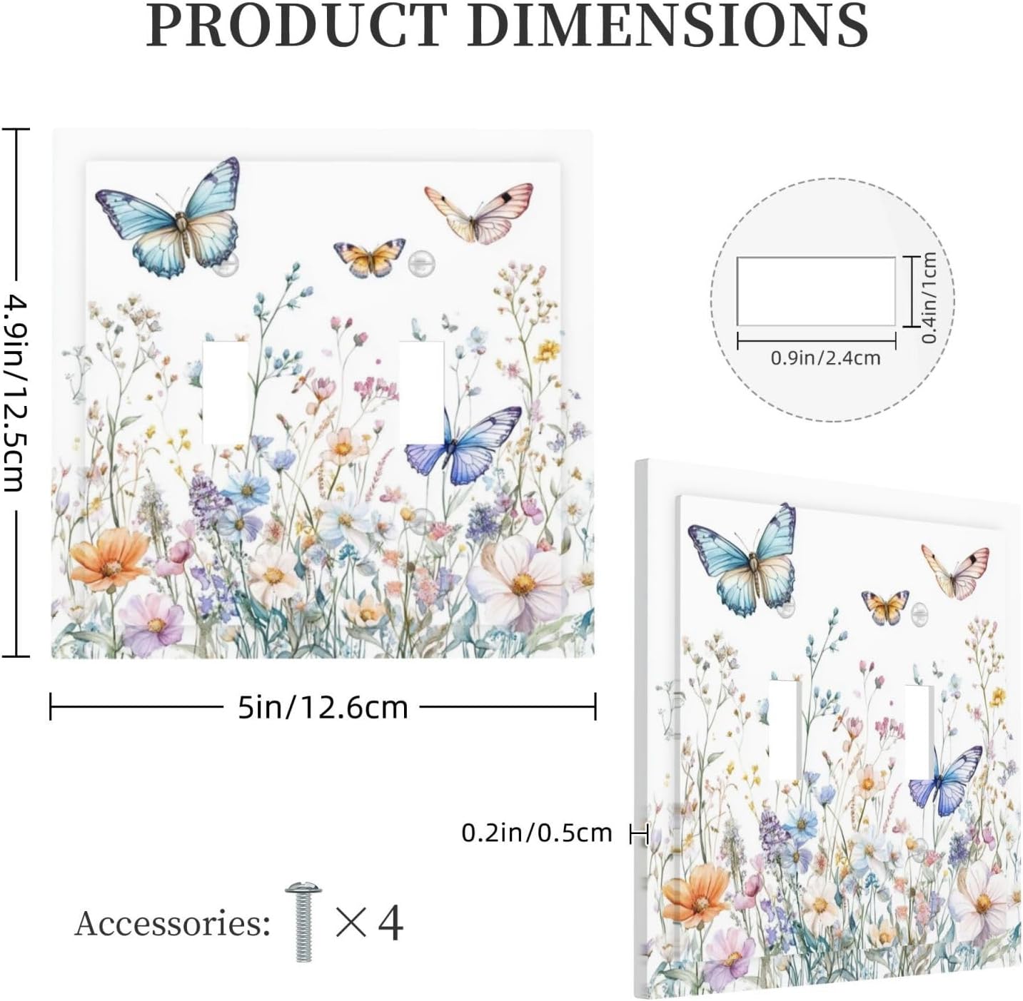 Decorative Light Switch Plate Covers Rustic Colorful Blossom Flowers Floral Butterfly 2 Gang Wall Plate Unique Double Toggle Double Outlet Covers for Bathroom Home Decor (2 Pack) image 5