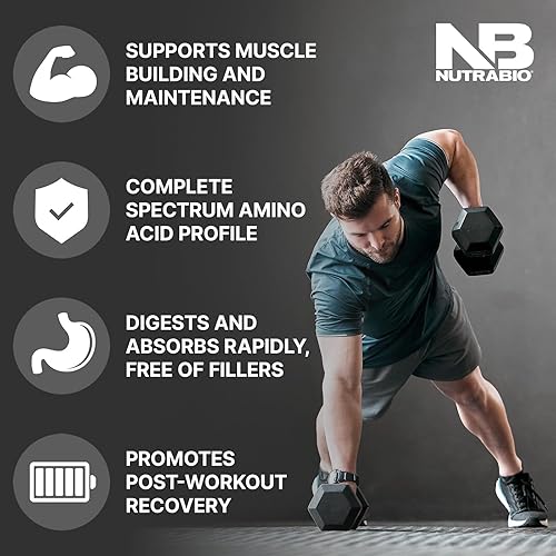 Miniatura 4 de NutraBio Polvo de proteína de suero clásico, 0.88 oz de proteína por cucharada, perfil de aminoácidos de espectro completo, sin rellenos, colores