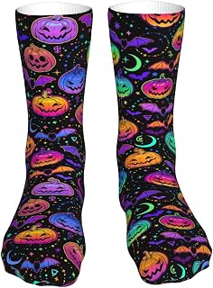 351 Unisex Crew Socks Goth Halloween Skull Pumpkin And Bat Ladies Socks Moisture Wicking Football Socks Breathable Crew Socks, For Baseball, Outdoor, Football