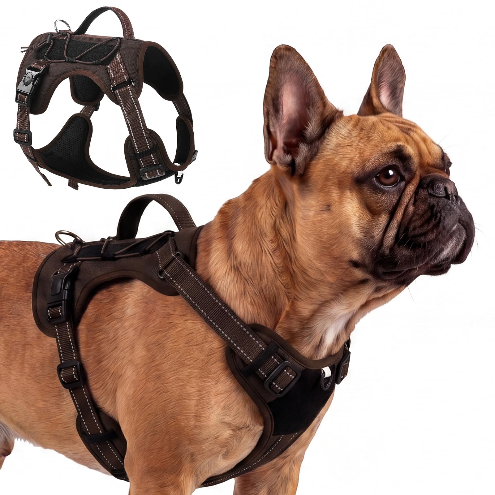 Olcyren Dog Harness for Small Medium Large Dogs, Adjustable Reflective Soft Padded Dog Harness with Easy Control Handle, No-Choke Tactical Breathable Mesh Pet Vest Harness for Walking (Coffee, S)