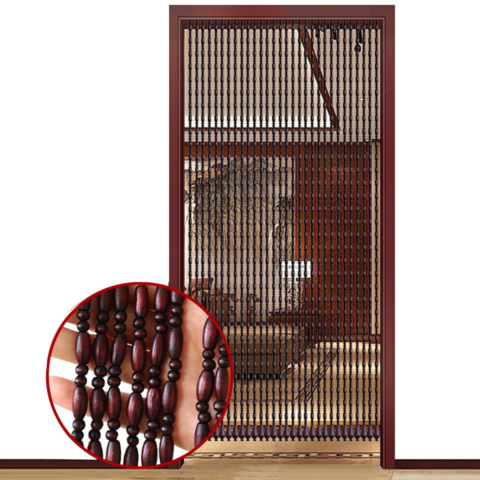 Rideaux de perles en bois naturel sur mesure pour portes et placard