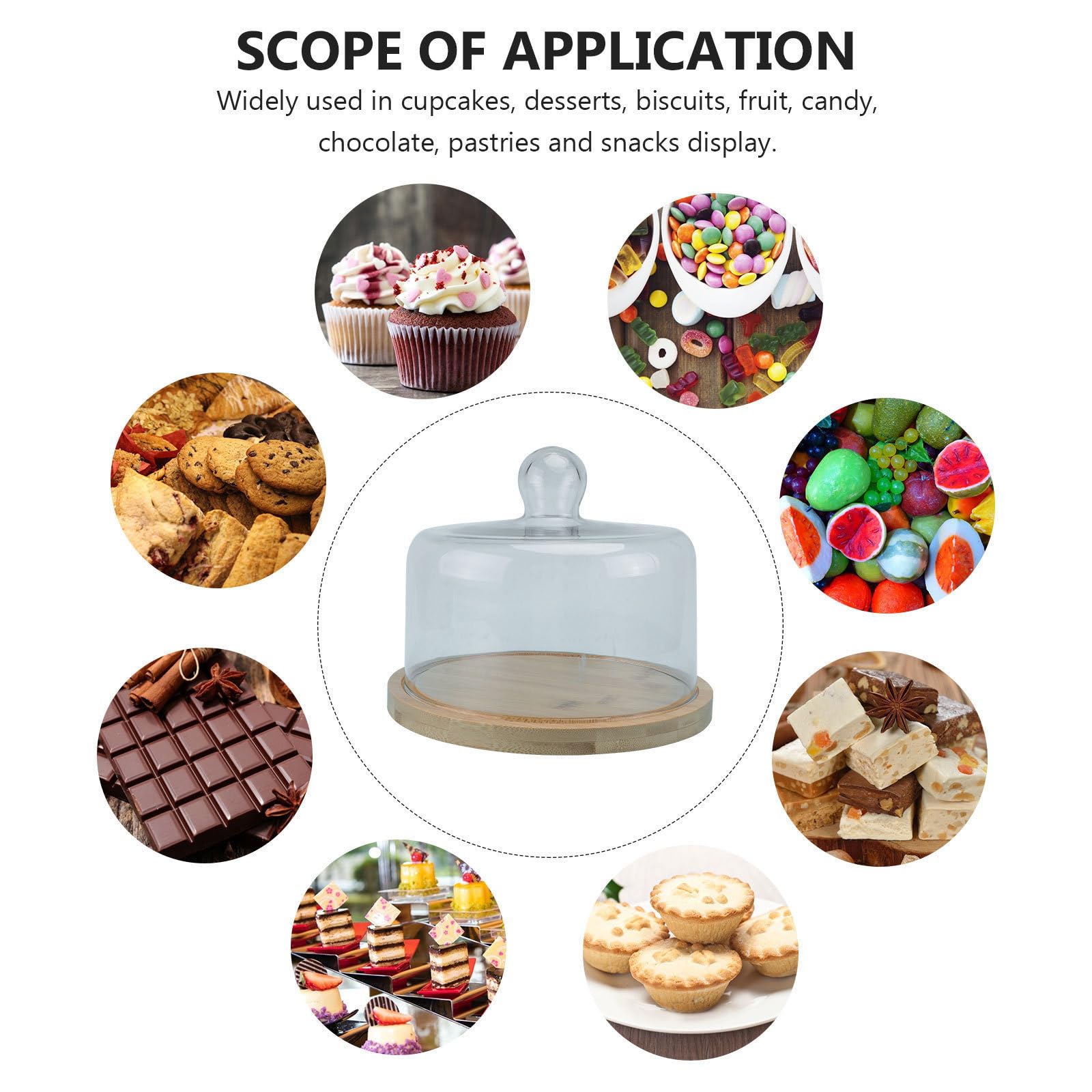 Plateau à Gâteau Tournant en Bois avec Couvercle en Verre Transparent, Plateau Alimentaire Polyvalent et Poignée Arrondie pour Présentation de Desserts