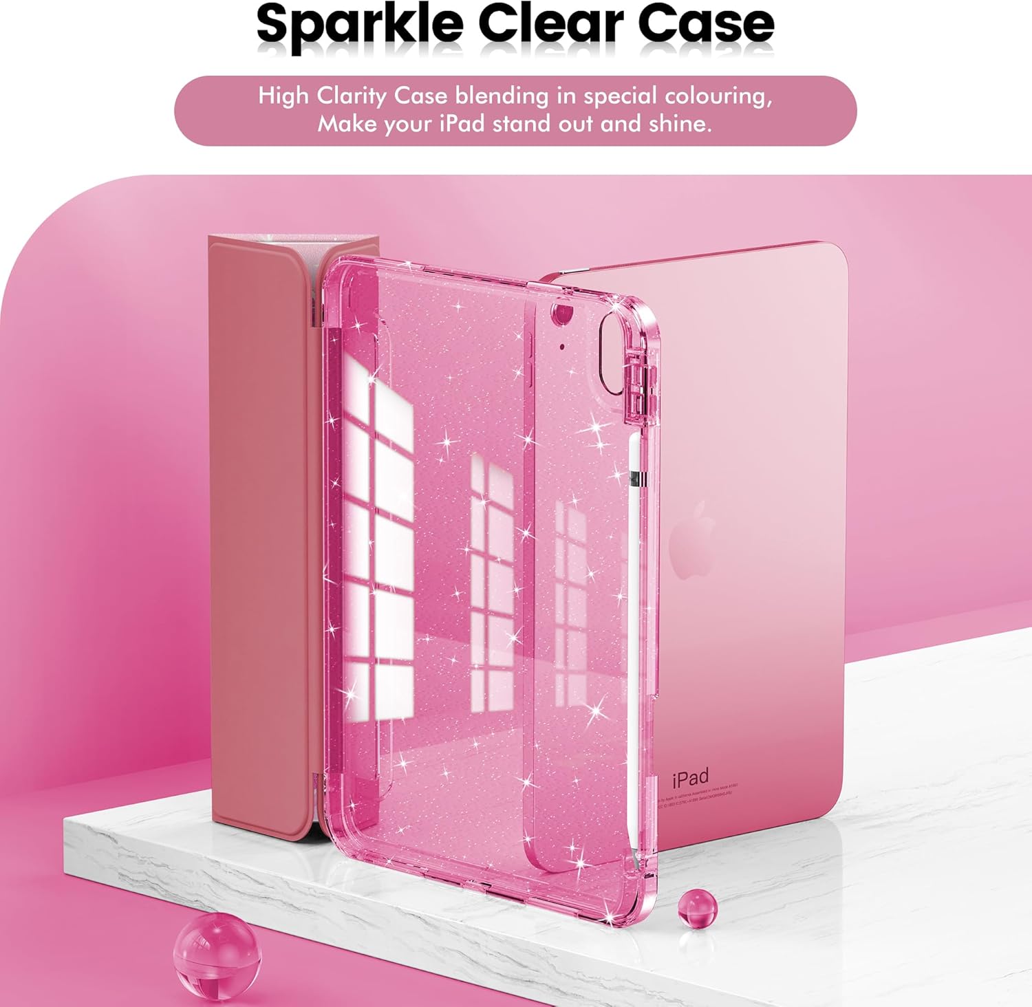 INFILAND Compatible with iPad A16 11th Generation 11 Inch 2025 Case, iPad Case 10th Generation 10.9 Inch, Glitter Cover with Sparkly Clear Back, Pencil Holder, for Kids Girls (Pink Unicorn Dream)