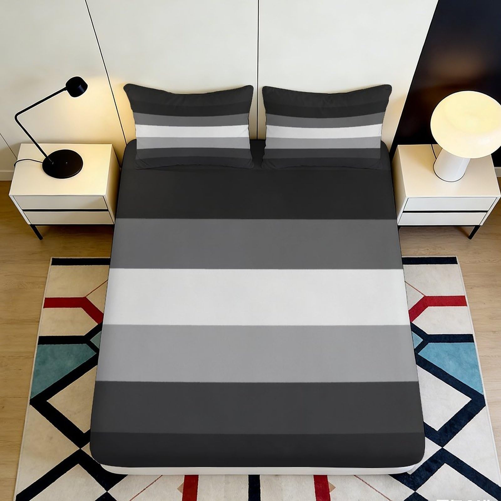 3D Printed Monochrome Stripe Fitted Sheet Microfiber Soft Modern Geometric Pattern Mattress Cover for Bedroom Guest Room 90x200x25cm