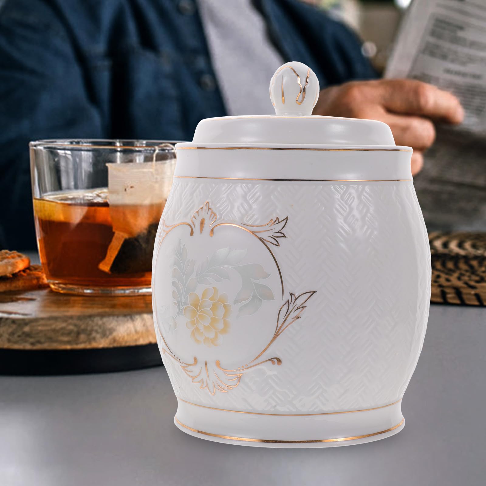 Recipiente de Cerámica Blanco de 1600ml con Tapa Hermética para Almacenar Café y Té, Ahorro de Espacio y Ayuda Organización Cocina