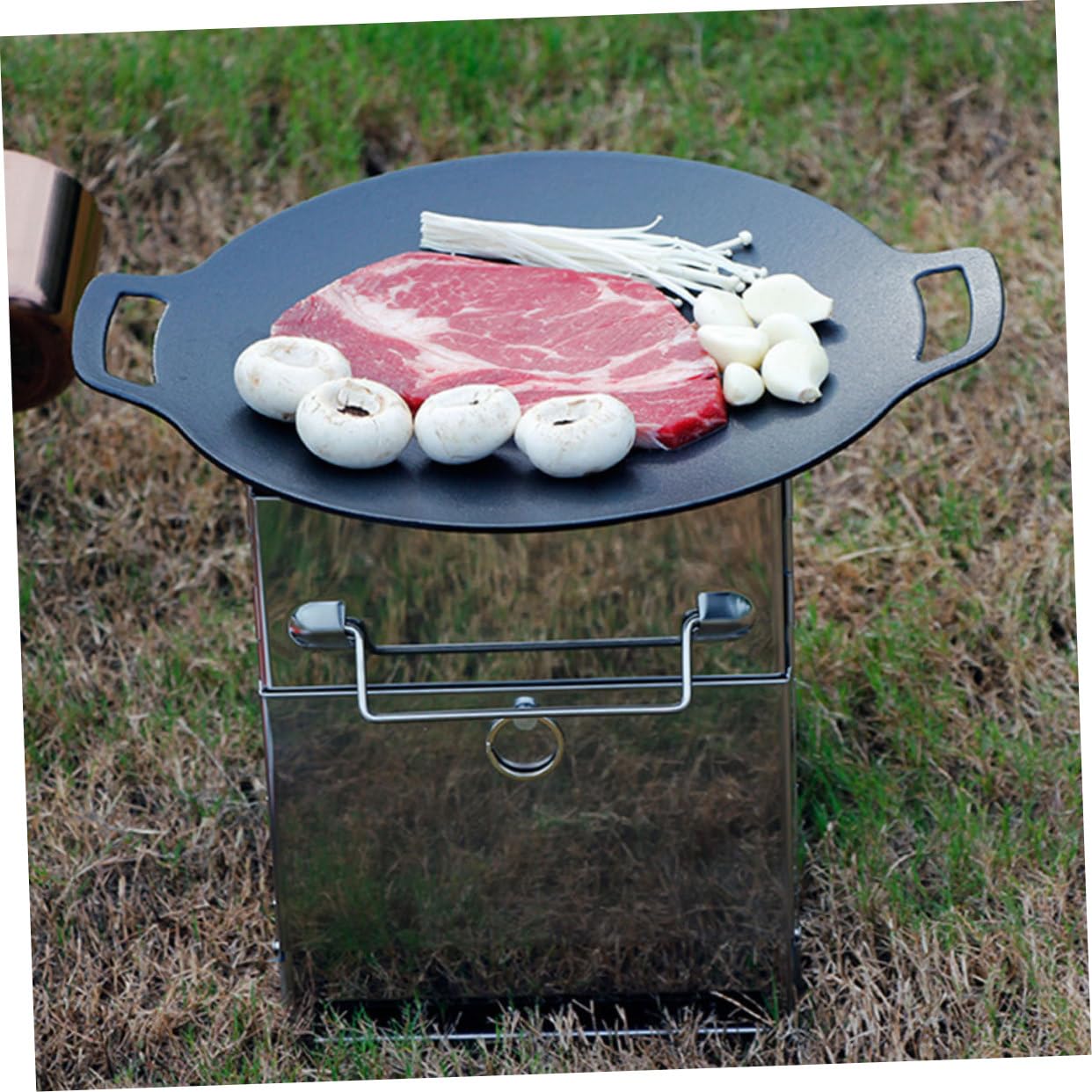 JOINPAYA Cast Iron Griddle for Outdoor Grill Korean Style Bbq Pan Cooker Induction Ready Non-stick Bbq Accessory