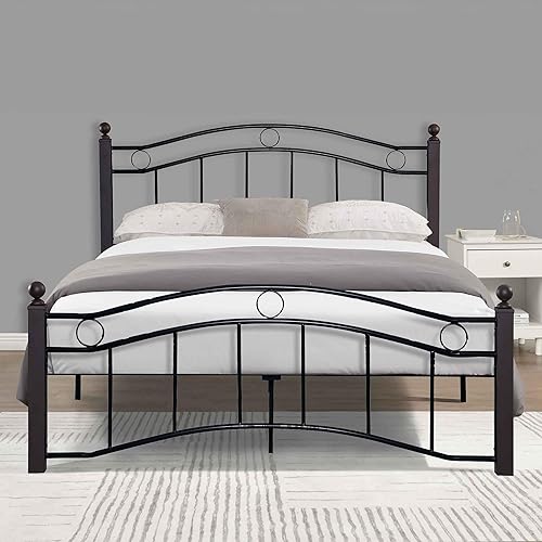 Base de cama moderna con cabecera y estribo, plataforma resistente con almacenamiento debajo de la cama, base de colchón, sin ruido, soporte de