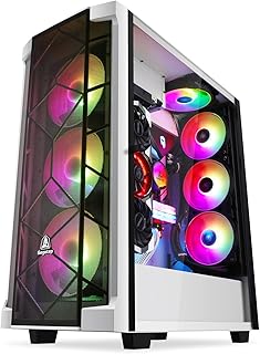 T1 White Full-Tower E-ATX Gaming PC Case, Graphics Card Vertical Mounting w/Tempered Glass Side Panel, USB 3.0 Type-C I/O Panel, Cable Management/Optional 360mm Radiator (No Fan Included)