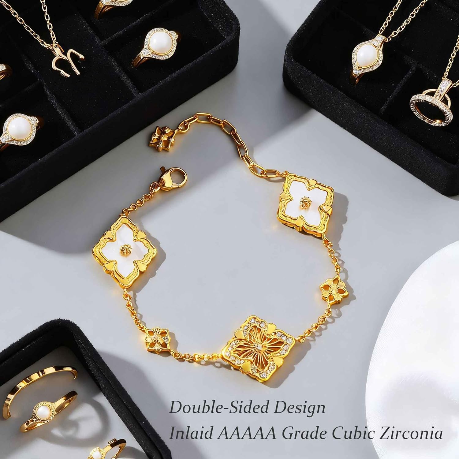 Gold Bracelets for Women Clover Charm Bracelet 16K Gold Plated Dainty Chain Clover Bracelet Jewelry Gifts for Women - Image 7