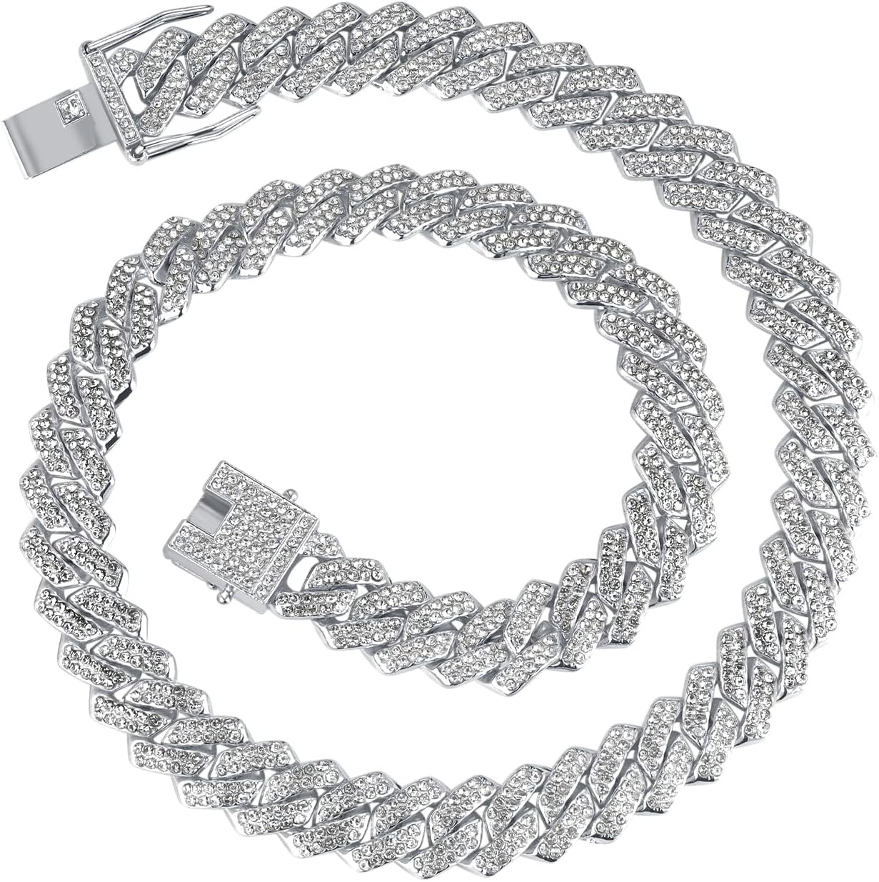 Mens Cuban link Chains Iced Out Miami Cuban Necklace Bling Diamond Hip Hop Jewelry for Men Women 13mm Silver/Gold/Rose Gold 16-24inchs