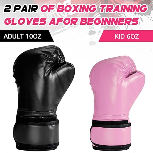 Miniatura 2 de 2 pares de guantes de boxeo para niños, jóvenes y adultos, incluye guantes de boxeo de 6 onzas y 10 onzas, equipo de combate para entrenamiento de