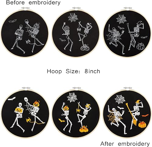 Miniatura 8 de Kit de bordado de Halloween para adultos principiantes, kit de punto de cruz estampado para adultos principiantes, divertido kit de iniciación de