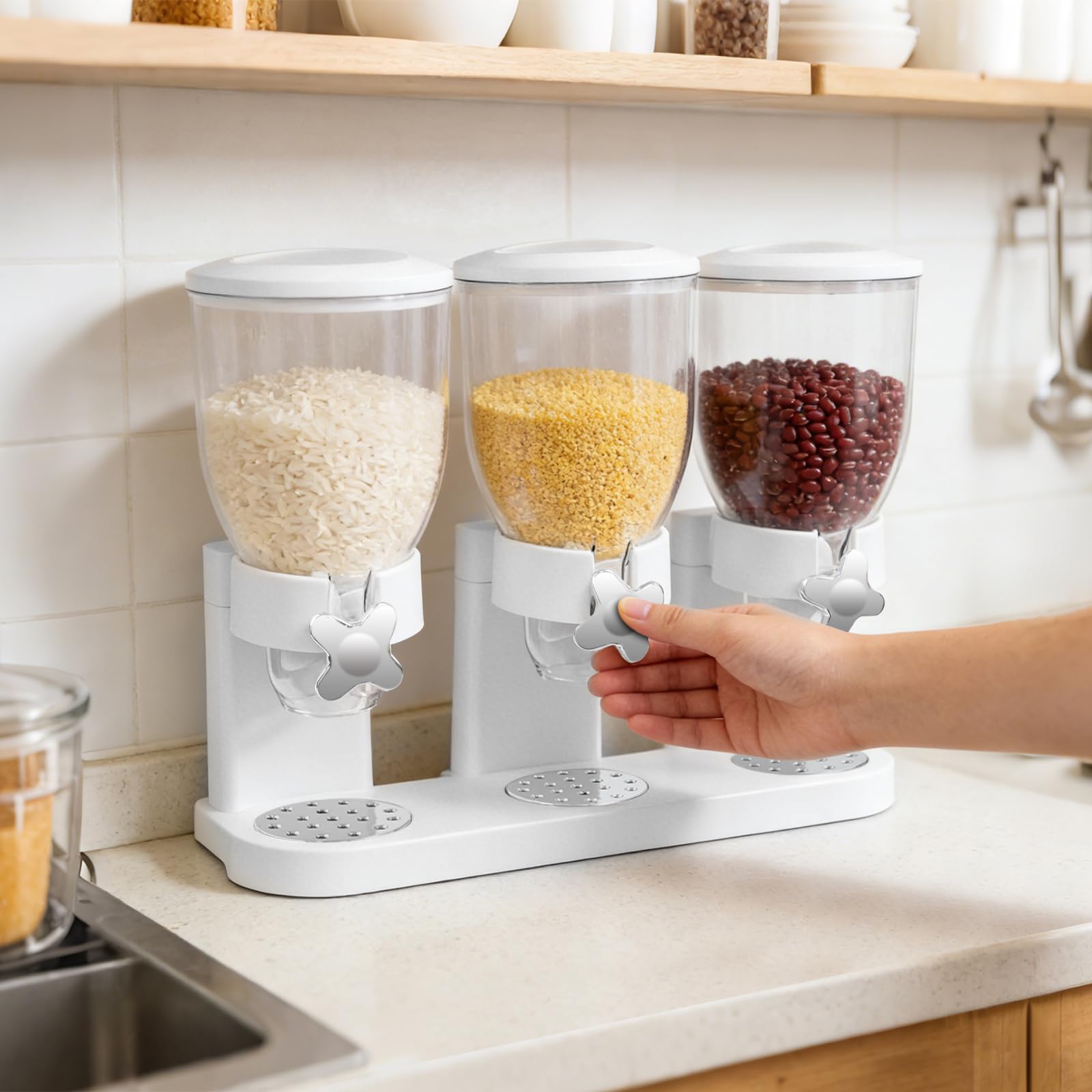 Dispensador de cereales de 3 compartimentos de 2 litros, color