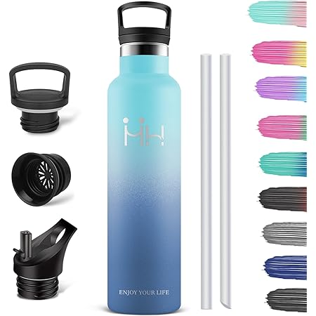 HoneyHolly Edelstahl Trinkflasche 500ml - BPA-frei, Doppelwandig Isoliert Mit Strohhalm