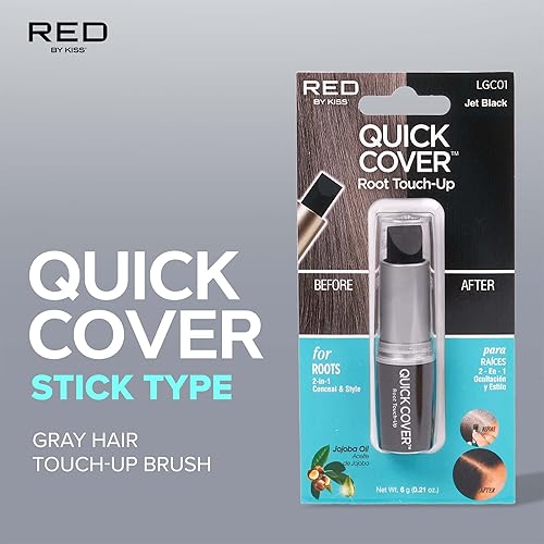 Miniatura 2 de RED by Kiss - Palo de retoque de raíz de cobertura rápida, 2 unidades, resistente al agua, temporal, gris, cepillo para cubrir el cabello y la barba