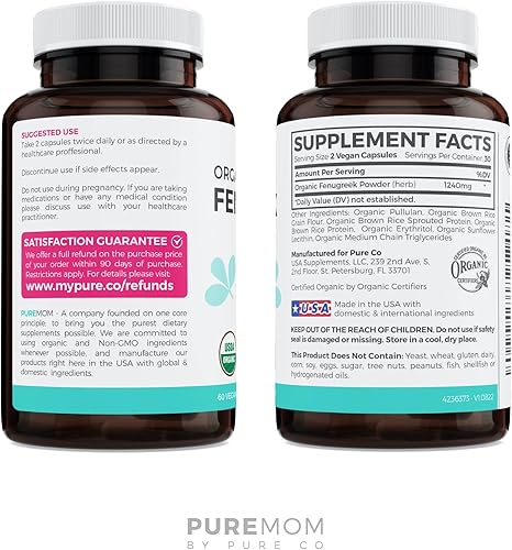 Miniatura 8 de USDA - Cápsulas orgánicas de fenogreco para mujeres, suplemento de lactancia eficaz para aumentar el suministro de leche materna, apoyo a base de