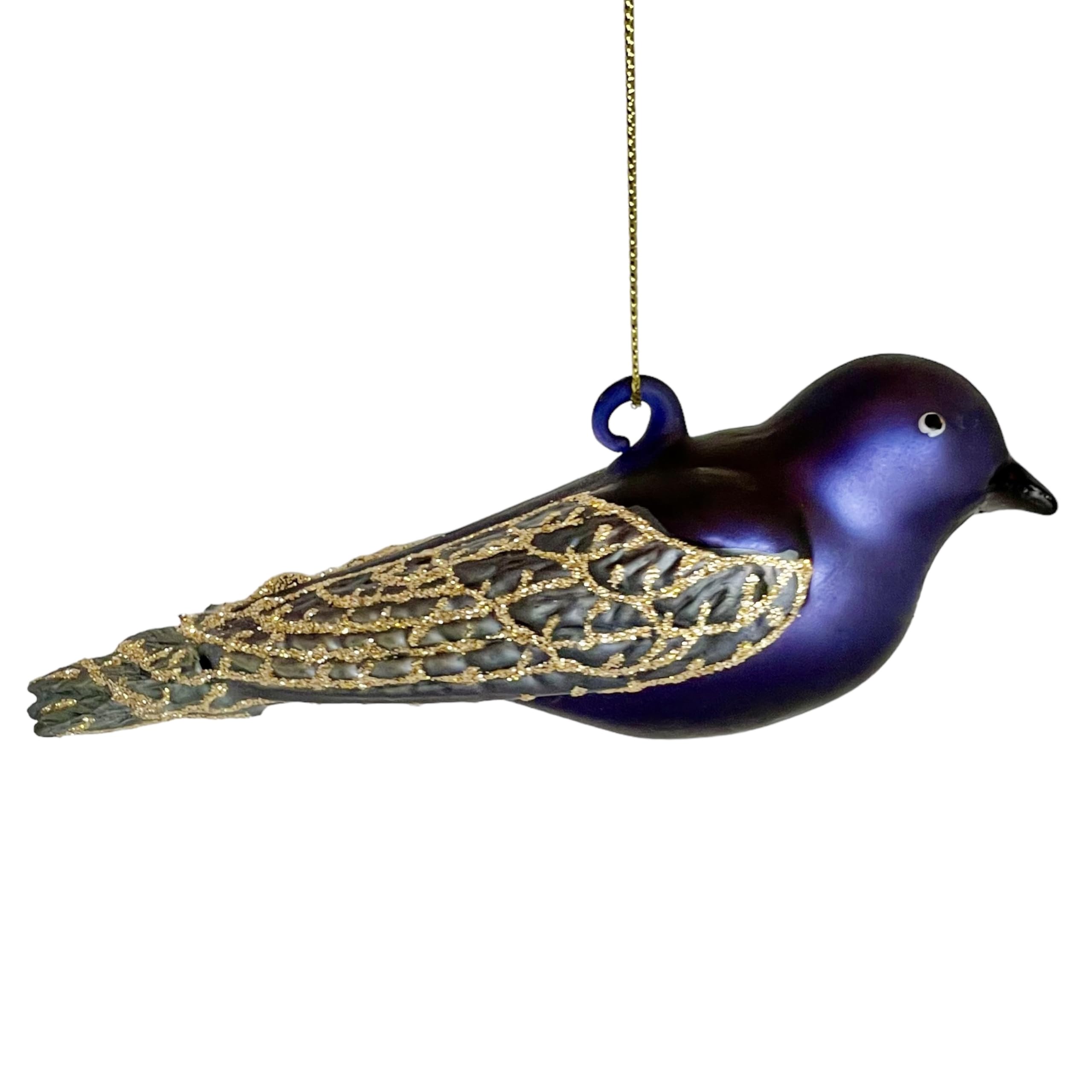 Cobane Studio Purple Martin Ornament - Hand Blown Glass Ornaments for Bird Lovers - Hand-Painted Purple Martin Bird Christmas Tree Ornament and Home Decor