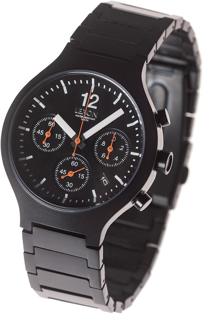 Lexon Discover Quartz Analogue Chronograph Watch - Black Steel Case - Black Steel Bracelet