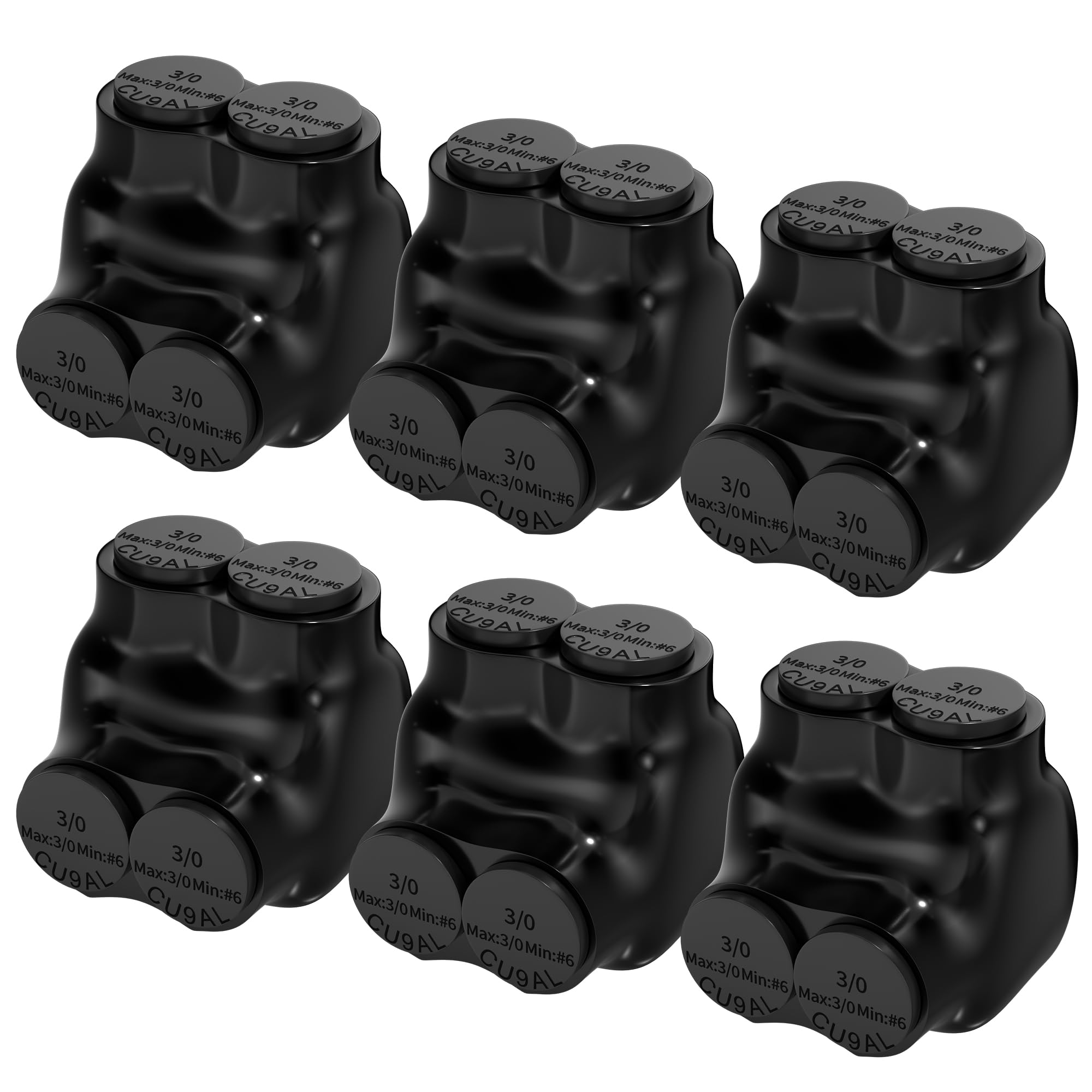 RVBOATPAT 2 Port Insulated Multi Tap Connector 3/0-6 AWG Black Electrical Cable Connectors 7/32" Allen Hex Aluminum Wire Connector - 6 Pack
