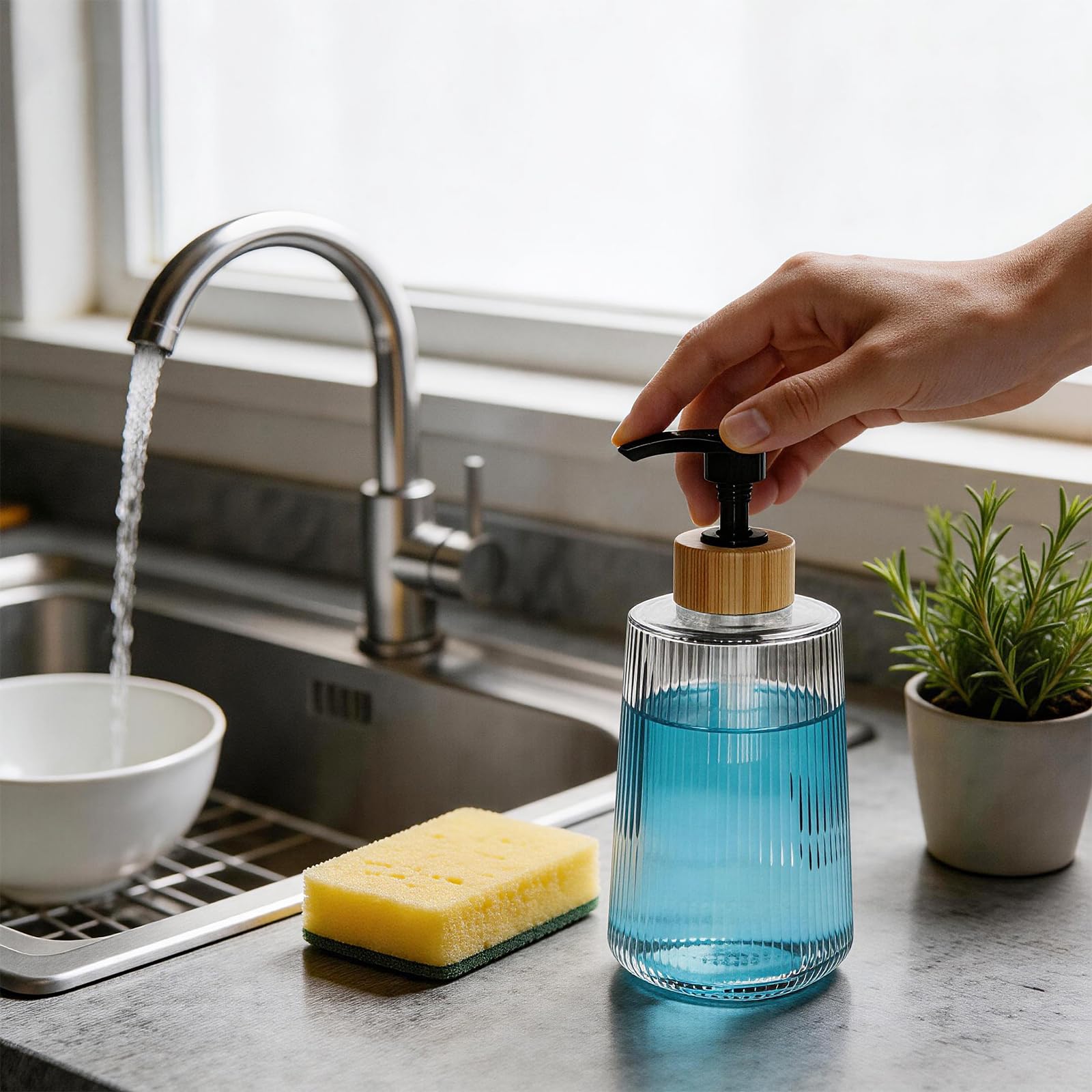 Dispenser di sapone in vetro, dispenser di sapone per le mani in vetro ispessito per bagno, cucina, bottiglie di liquido per lavare i piatti, bottiglie di shampoo e balsamo, stile moderno in stile