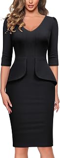 Women's Vintage V-Neck 3/4 Sleeve Fitting Cocktail Pencil Dress