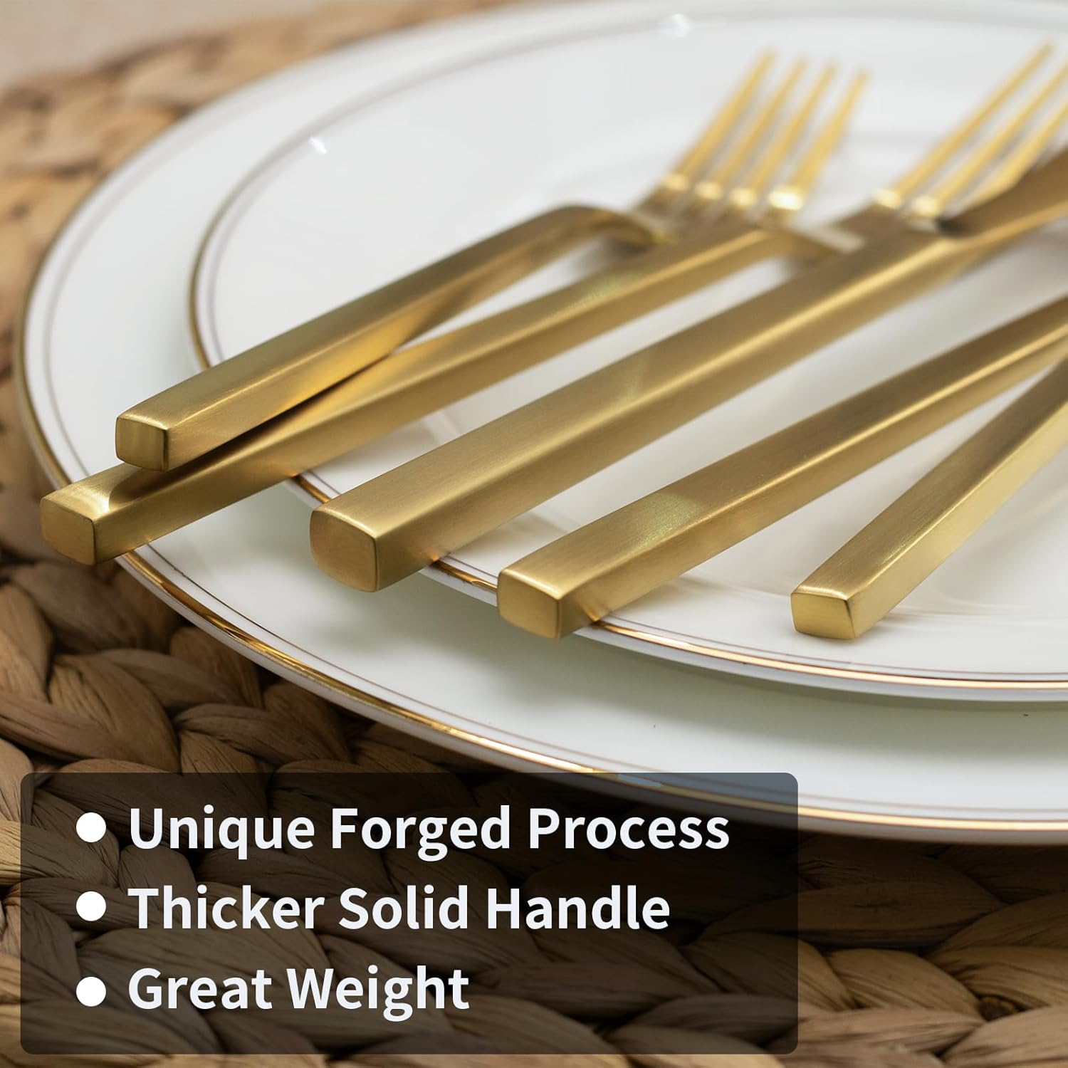 Alata Cube Gold 20-Piece Flatware Set, Forged Cutlery Set, Matte Gold Silverware Service for 4, Stainless Steel Tableware with Square Handle for Home/Restaurant, Dishwasher Safe