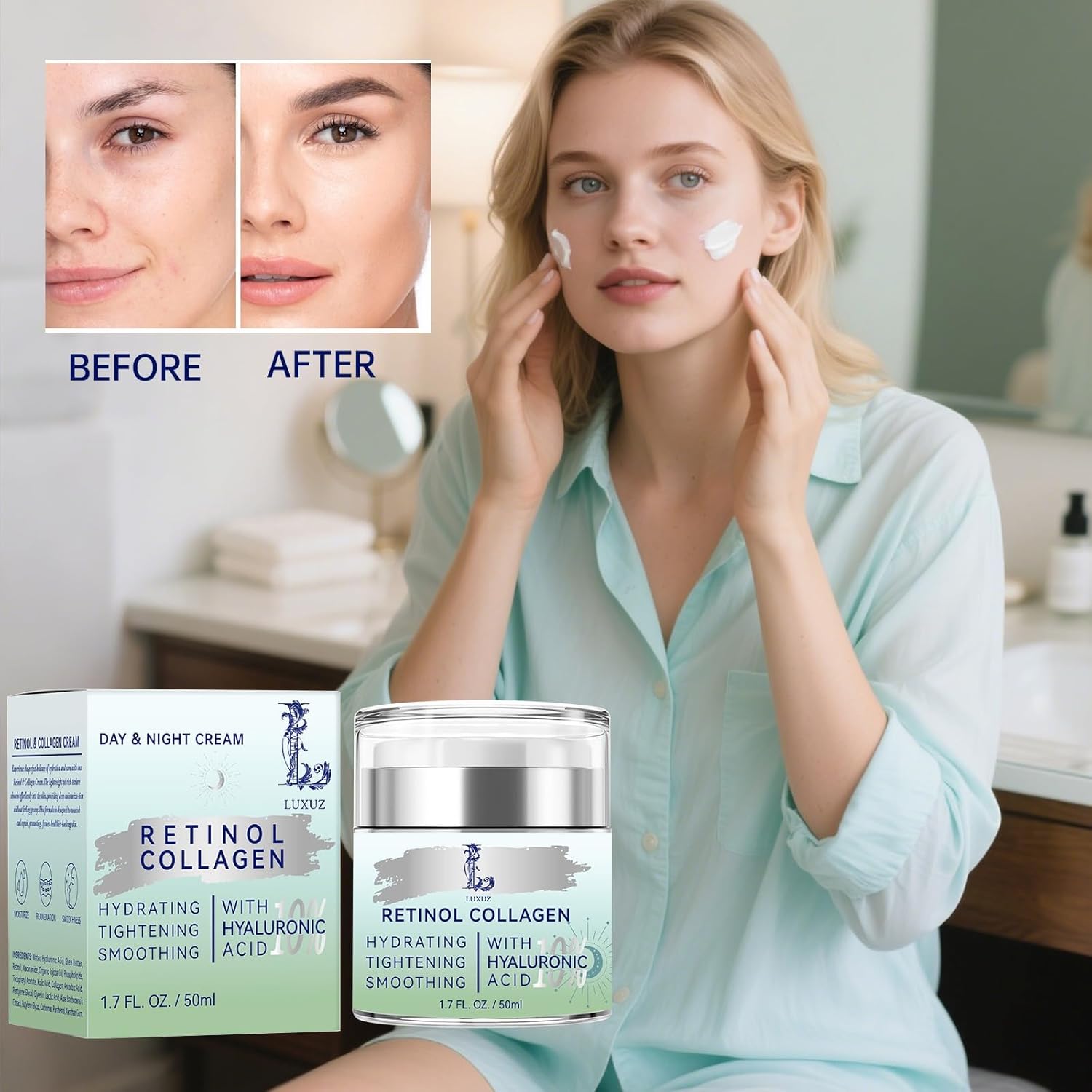 Retinol Firming Face & Neck Cream with Collagen and Hyaluronic Acid – Anti-Aging Moisturizer for Wrinkles, Lifting & Hydration for Men & Women, 1.7 Fl Oz - Image 6