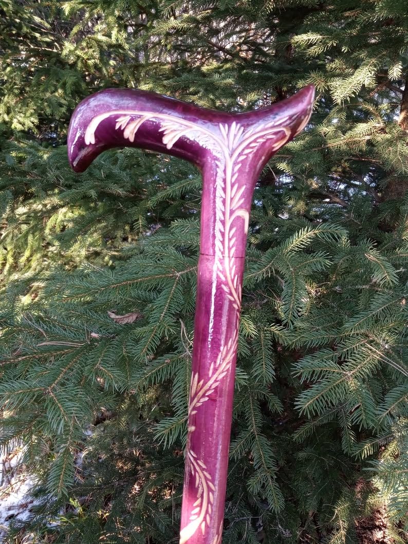 Canna di legno viola per le donne Manico intagliato e personale Bastone da passeggio da donna Intagliato a mano Bastone da trekking Canna da passeggio Regalo per escursionista