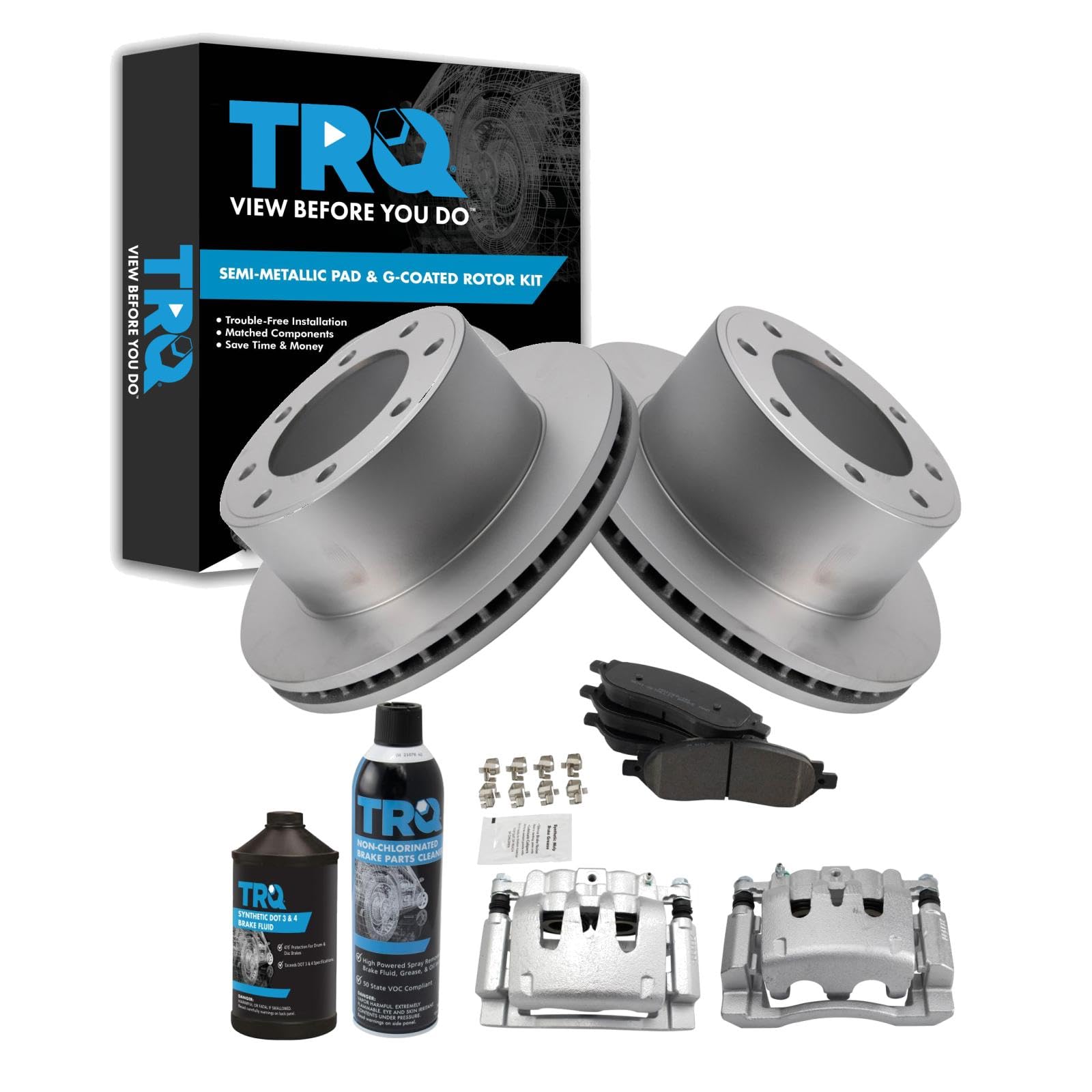 TRQ Rear Brake Pad &amp; Rotor Kit Semi-Metallic Compatible with 2006-2007 Ford F-250 Super Duty F-350 Super Duty