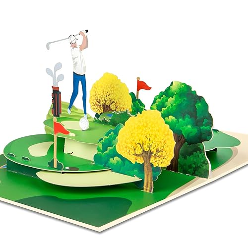GREETING ART Golf Pop Up Birthday Card for Men, Fathers Day Card Golf for Dad, Golfers, Husband, Grandpa, Him, Son; All-Occasion Congratulations, Thank You, Retirement for Boss, Coworker