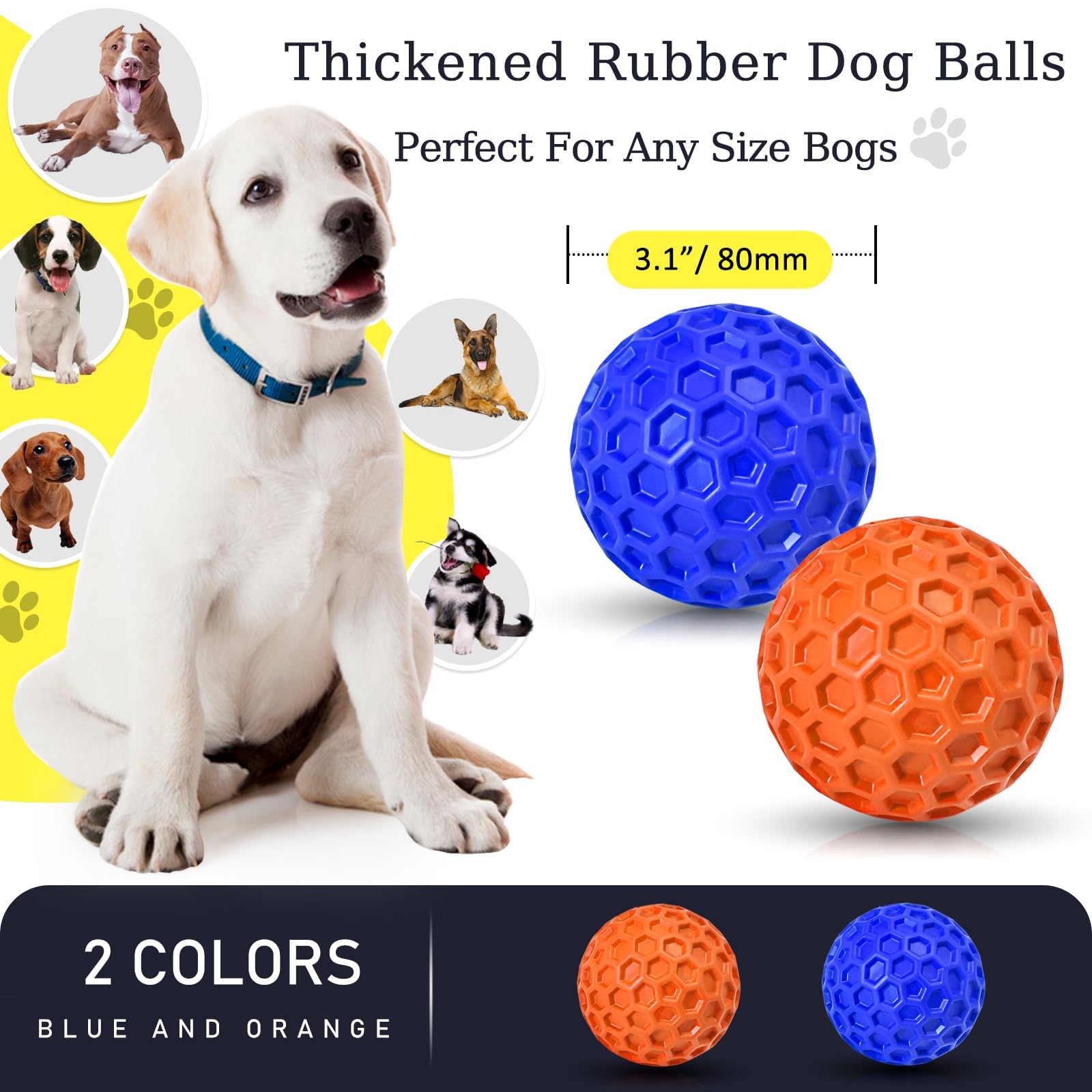 Paquete de 2 bolas indestructibles chirriantes para perros masticadores agresivos, juguetes interactivos para dentición, aliviar la ansiedad. Juguete para perros para razas grandes, medianas y