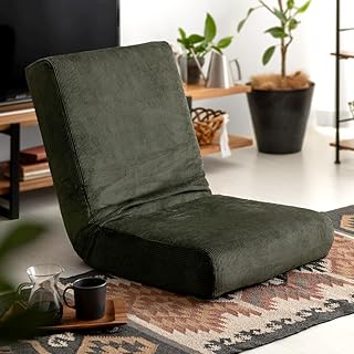 エア・リゾーム 座椅子 おしゃれ 1人掛け コンパクト リクライニング 14段階 座いす 座イス フロアチェア カバーリング座椅子 UNE CHAIR(ウネチェア) グリーン（コーデュロ イ）