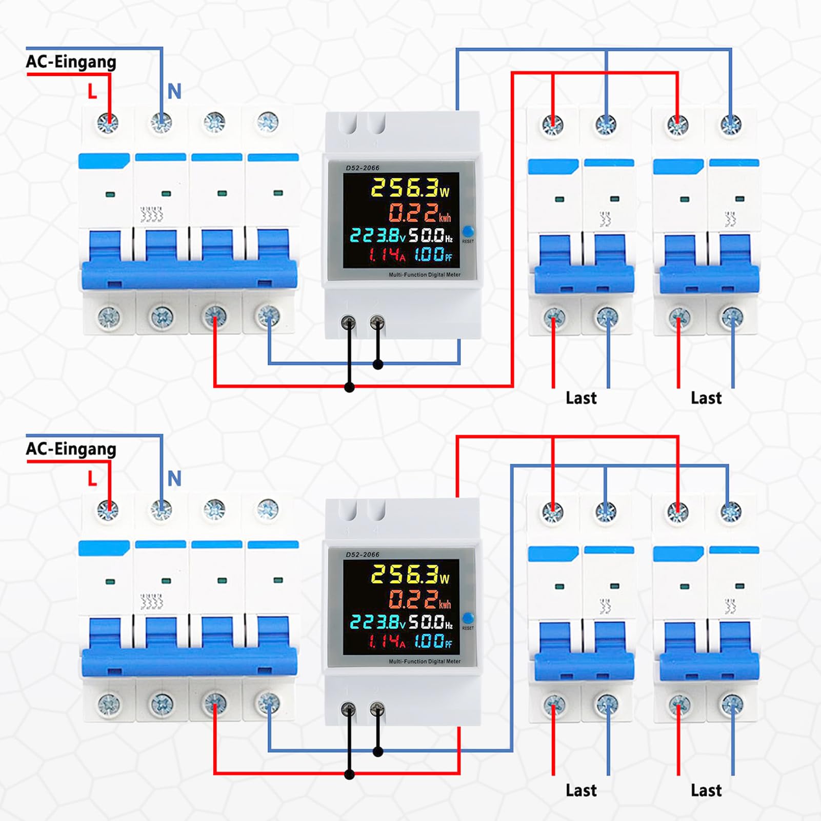 Contatore Energia Elettrica AC40-300V 100A Multifunzione 6 in 1 Digitale Amperometro Voltmetro Guida DIN Monofase 230V