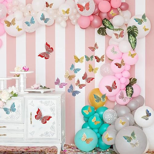 Miniatura 5 de LOMIMOS 36 piezas de decoración de pared de mariposa de oro rosa 3D 3 tamaños calcomanía de pared para pastel de pared decoración de fiesta sala de