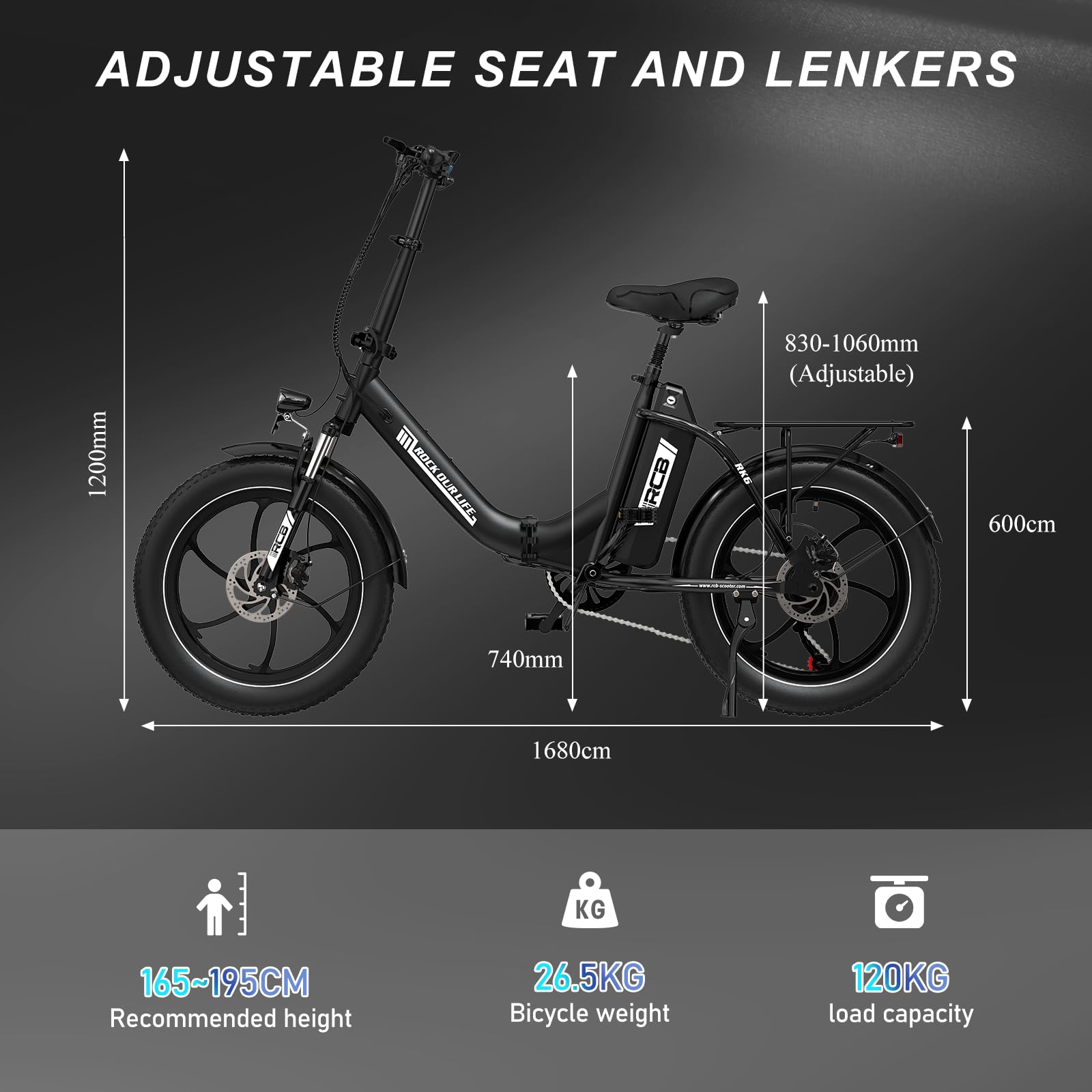 RCB 20“ Fat Tire E Bike, Elektrofahrrad Klapprad, 36V12Ah Lithium-Akku, 7-Gang Off-Road Mountainbike, Reichweite bis zu 80km, Herren und Damen Pendler Ebike