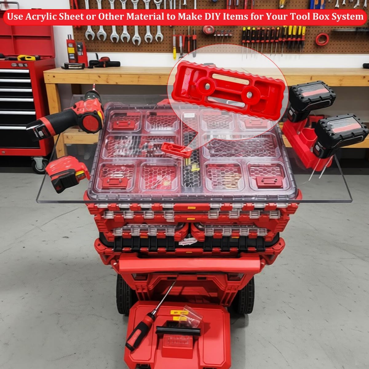 Mounting Feet & Plate for Modular Tool Storage Box System, 20-Pack | Heavy Duty Tool Organizer Mounting Feet Set for Modular Box Systems, Truck Bed, Shelving, Workbench. Red