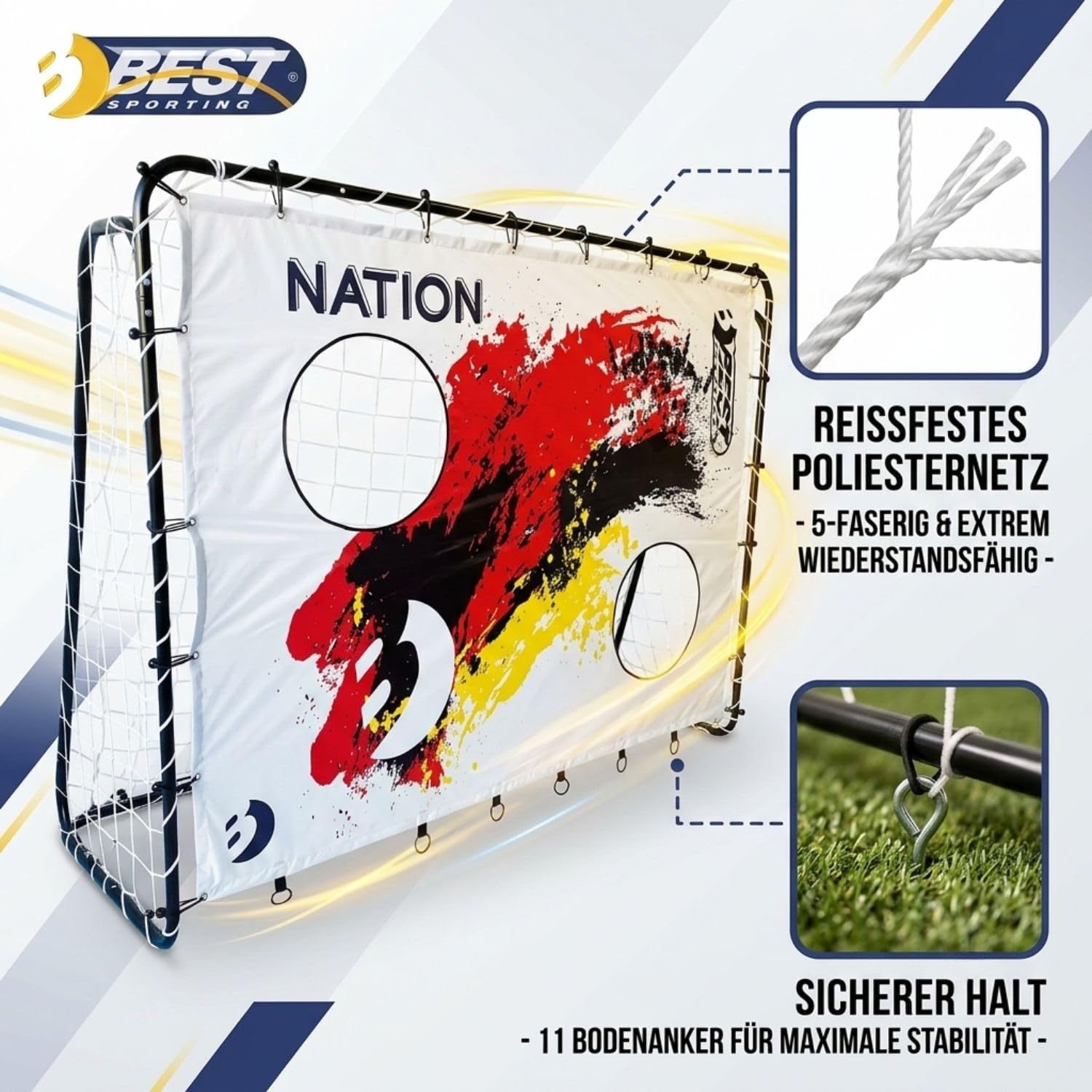 Best Sporting Fußballtor Kinder mit Torwand Nation, perfekt für WM- & EM-Veranstaltungen | 2-in-1 Fussballtore für Garten Kinder im Deutschland Design - 213 x 152 x 76 cm mit 2 Schusslöchern