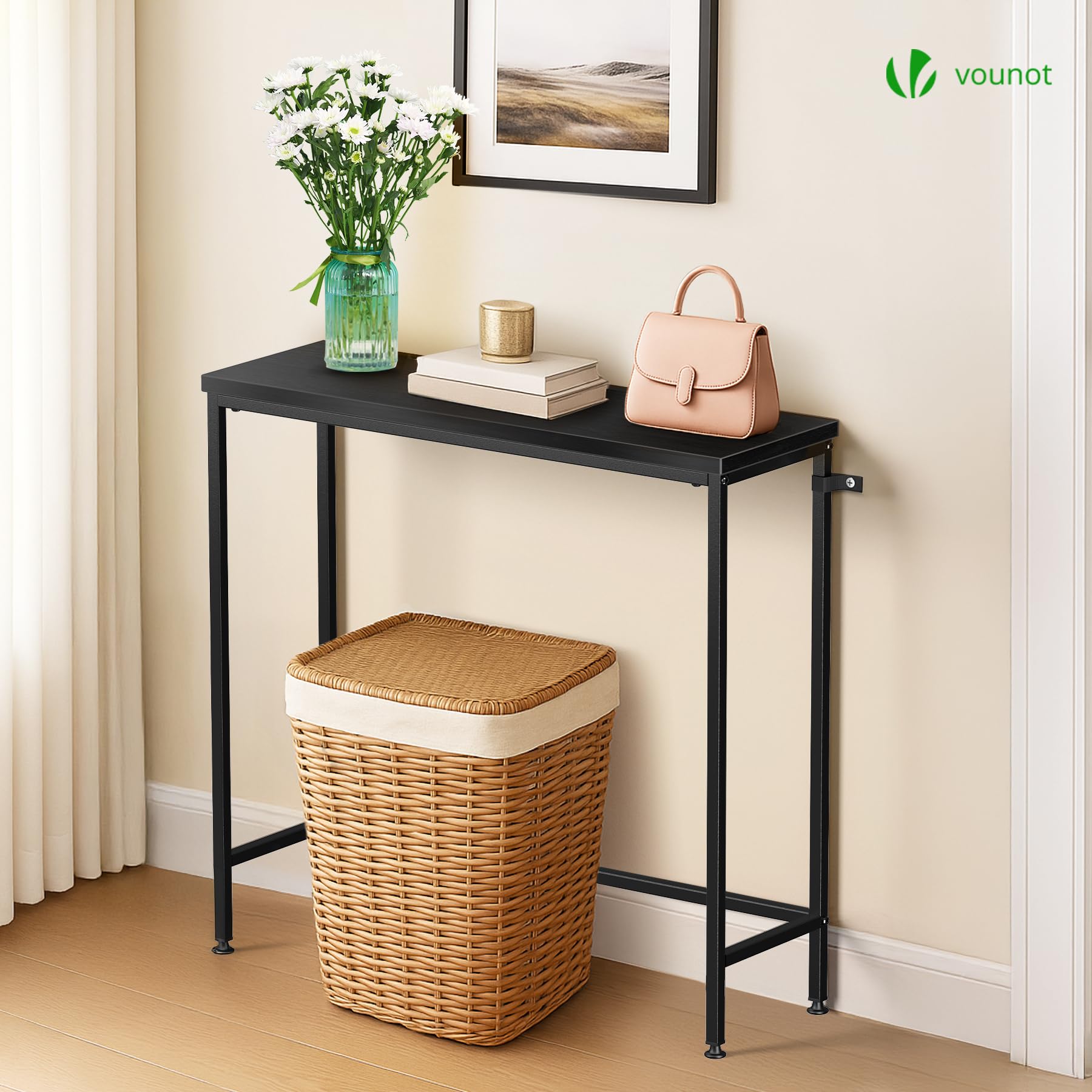 vounot® Table Console en Métal et MDF Table d’Entrée Petite Table de Présentation Bout de Canapé pour Couloir Entrée Salon Bureau Chambre 75x24x75 cm Noir