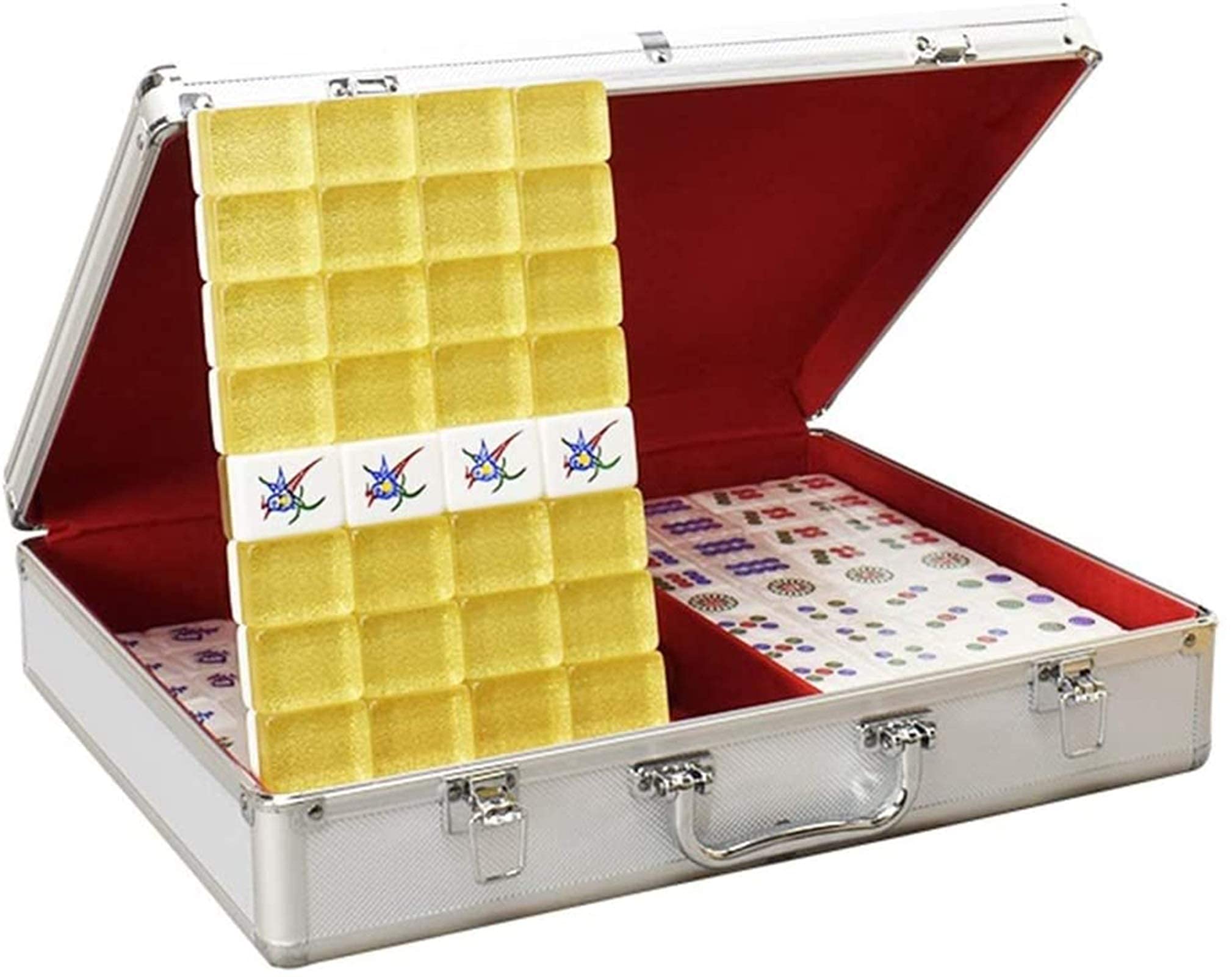 Jeu de Mahjong Chinois Portable 136 Tuiles Matériel Acrylique Mah-Jongg Majong Jeu Ensembles pour Voyage Partie Famille Jeu (Color : Blue