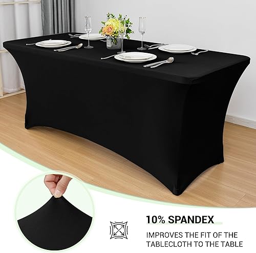 Miniatura 2 de Obstal Cubierta de Mesa de Spandex Elástico de 8 pies para Mesas Plegables Estándar - Paquete de 2 Manteles Rectangulares Ajustados Universales