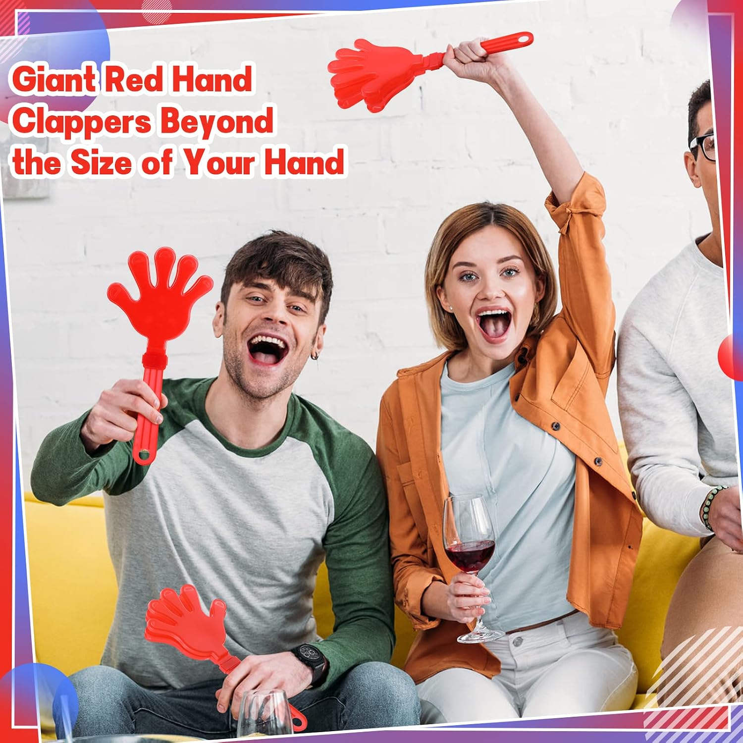 4 Pieces Jumbo Hand Clappers 11 Inch Noise Makers Party Favors Giant Large Hand Clappers Noise Makers for Sporting Events Cheers Ball Dance Basketball Football Noisemakers (Red)