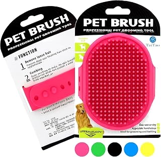 Silicone Pet Grooming Brush for Dogs & Cats – Soft Bath Brush, Gentle Deshedding & Massage Tool, Adjustable Hand Strap, Use Wet or Dry for Short & Long Hair Pets (Pink)
