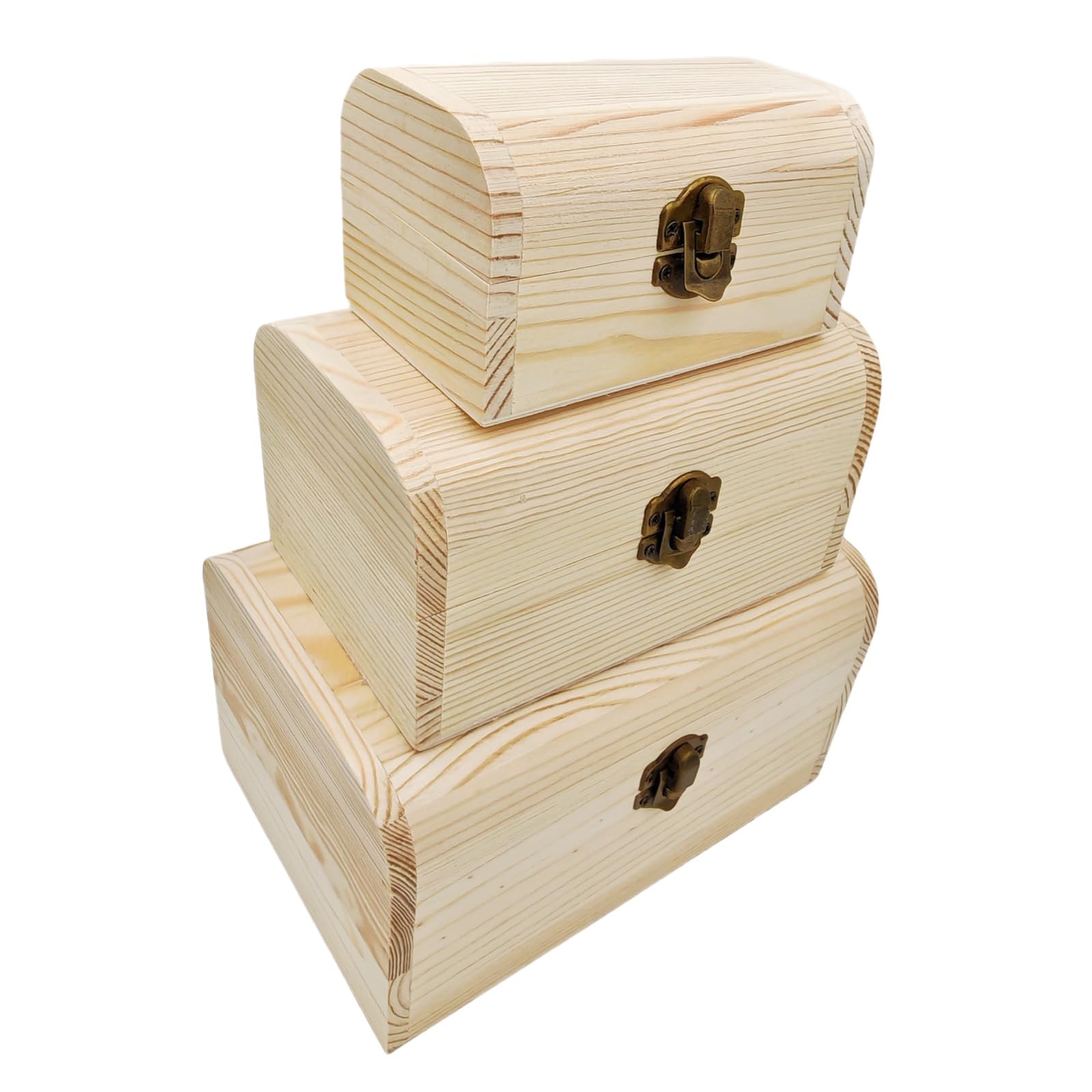 3 Pack Wooden Arc Design Treasure Boxes,3 Size Small Wooden Storage Chest for Jewelry and Keepsakes Rustic Desktop Organizer-image-22