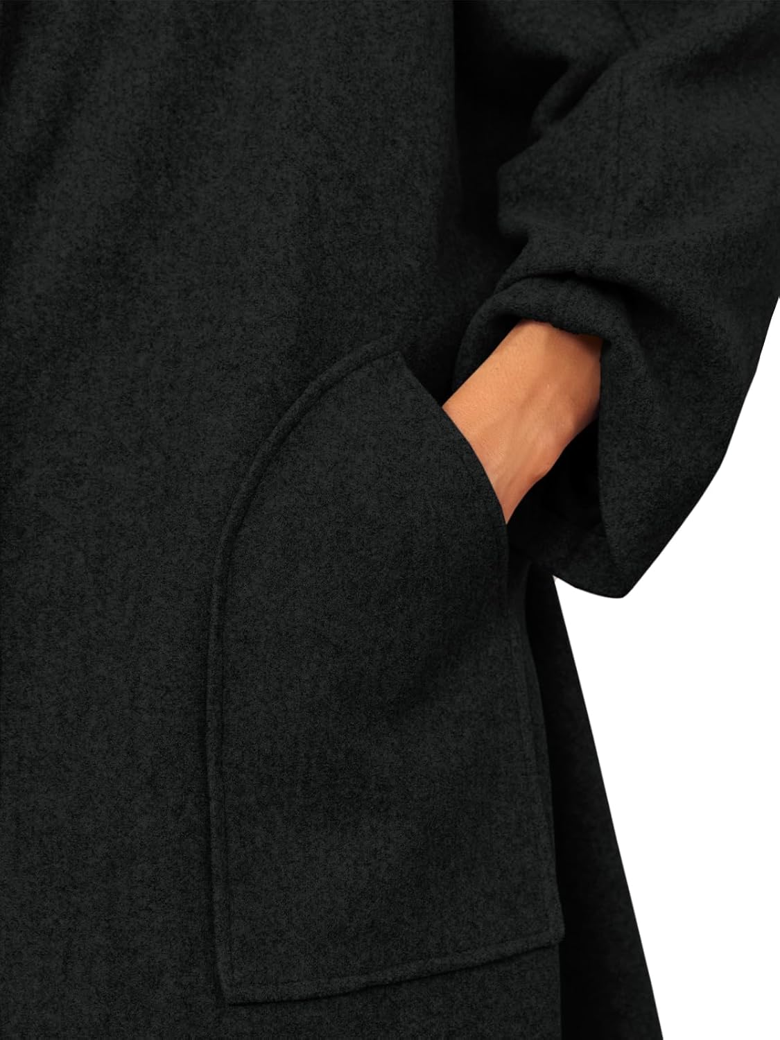 Close-up of Black Wool Blend Coat Pocket and Sleeve